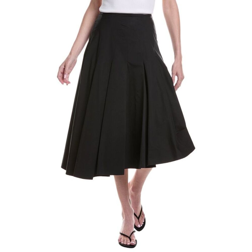 Fforme Womens Rio Asymmetrical Pleated Midi Skirt, Black